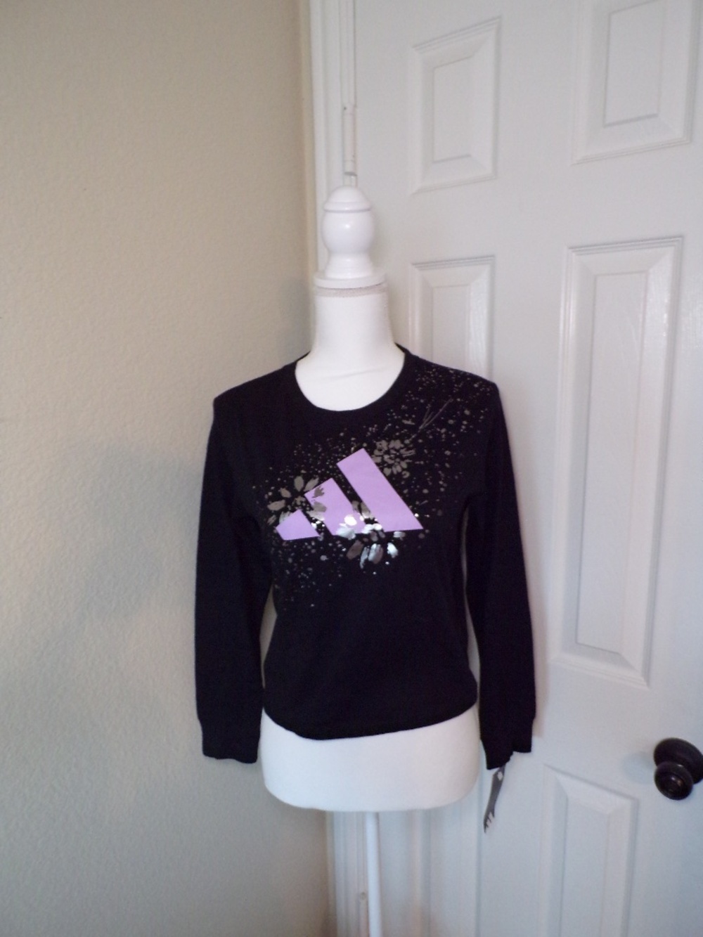 Adidas Girls' Floral Graphic Long Sleeve Sweatshirt – Black/Purple – Size L (14)